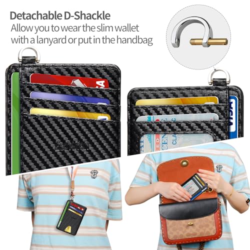 Slim Minimalist Front Pocket Wallet, RFID Blocking Credit Card Holder Wallet with Integrated D-Shackle for Men Women - color: Carbon Fiber Black