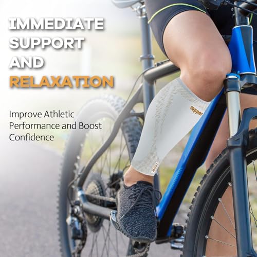 Copper Calf Compression Sleeves for Men Women, Shin Splint Relief, Grip - color: Light Gray, size: X-Large