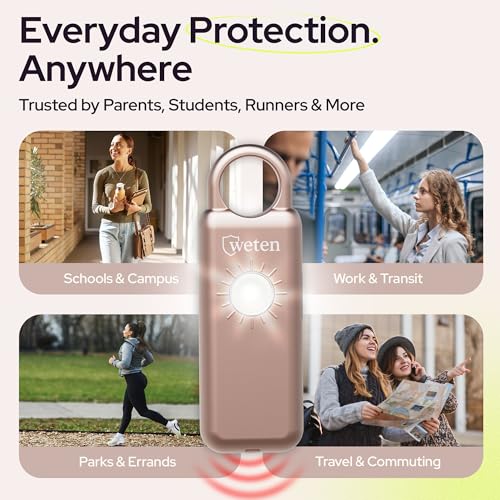 Personal Safety Alarm Keychain for Women, 130dB Siren, LED Strobe, USB-C - color: Metallic Rose