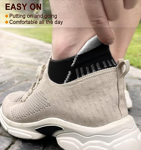 BULLIANT Men Running Ankle Socks 6Pack-Cushioned Support-Low Cut No Show - color: Black/Creamy White3015, size: 10-12