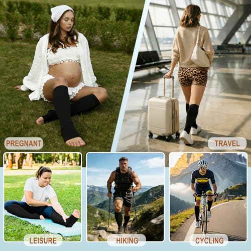 CTHH Toeless Compression Socks for Women & Men Open Toe Knee High Stocking - color: Black, size: Small-Medium