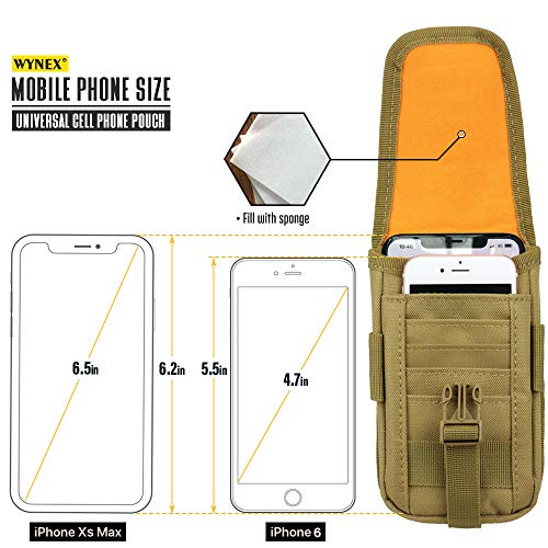 WYNEX Tactical Phone Pouch Molle, Phone Blet Holder Fit 4.0-6.7" Screen - color: Khaki