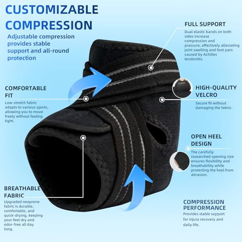 Ankle Brace, Compression Wrap for Sprains, Plantar Fasciitis & Achilles - color: A-Black, size: Large
