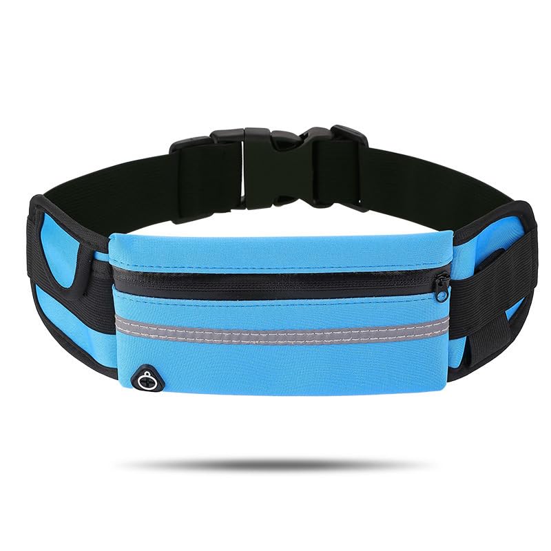 Running Belt Waist Pack for Runner Marathon Jogging Cycling Fitness Elastic Belt with Zipper Closure Secure Phone Holder for Men Women Jogger Slim Waistband （Blue） - color: Blue