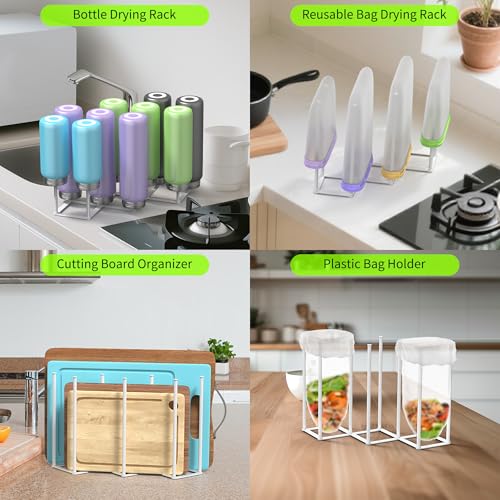 Collapsible Bottle Drying Rack, Foldable Baby Bottle Drying Rack, Portable Drainer Stand Holder for Water Bottles, Cup, Reusable Silicone Bag, Cutting Board (White) - color: White