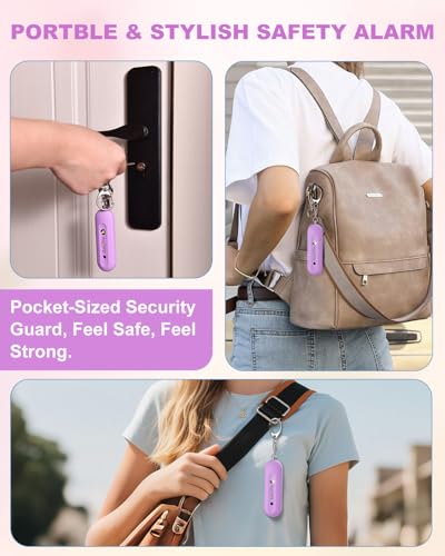 Personal Safety Alarm for Women - Waterproof Rechargeable Security Alarm - 140dB Extra Loud Siren with SOS Strobe Light - Self Defense Keychain for Women Girls Teens Seniors - color: Purple