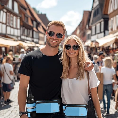 Fanny Pack for Women Men with Water Bottle Holder,Waist Bag for Hiking,Travel,Running,Dog Walking,Workout,Cycling (Light Blue) - color: Light Blue