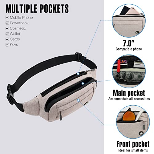 WATERFLY Small Fanny Pack Crossbody Lightweight Waist Bag for Woman Man - color: Beige