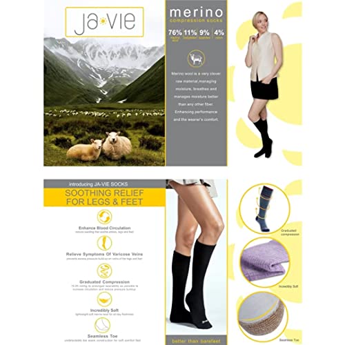 ja vie 76% Merino Wool Graduated Compression Socks for Women & Men (15-20mmHg) - color: 2 Pairs: 1 Pure Black+ 1 Fuchsia, size: Small