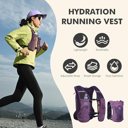 AONIJIE Running Hydration Vest for Men Women 500ml Soft Flask Water Bottle - color: Purple, size: 0.5L
