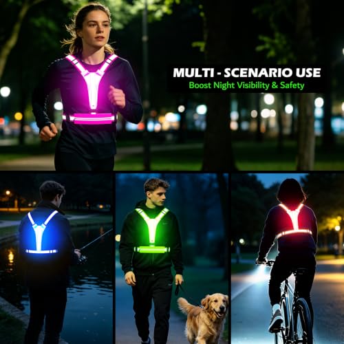 LED Reflective Vest Running Gear Set,USB Rechargeable Light Up Running Vest for Runners Night Walking with Waterproof Phone Bag,High Visibility Armband,Adjustable Waist&Shoulder for Men Women - color: Pink