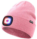 ATNKE LED Lighted Beanie Hat,USB Rechargeable 4 LED Red and Blue Flashing Running Headlamp Cap Gifts for Men and Women - color: #Blended Pink Goldwire