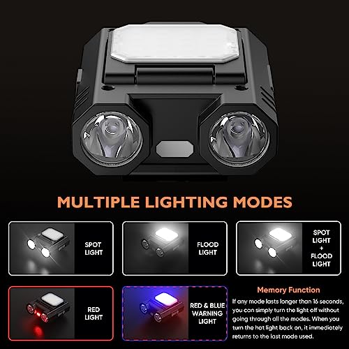LED Hat Clip Light 400 Lumen Rechargeable Clip on Cap Lights with Motion Sensor, 180° Adjustable Hands Free Hat Flashlight Headlamp for Camping, Fishing, Hiking, Running