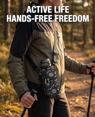 AUPET Water Bottle Sling Bag Sleeve Holder Carrier 25/32/40/64 oz,Insulated Crossbody Water Bottle Case Cover with Strap and Pockets for Men/Women Walking Hiking - color: Mystical Cosmic, size: 25oz