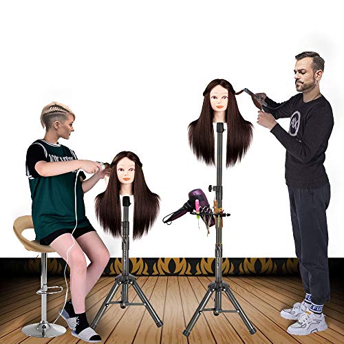 ZQIAN BEAUTY 55 Inch Heavy-duty Wig Head Stand, Adjustable Metal Mannequin Head Stand Tripod For Hairdressing Training Head, Wig Stand Tripod with Tool Tray (Black, Mannequin Head Not Included) - color: Black, size: 55 Inch