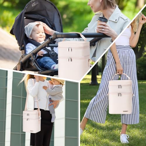 Breastmilk Cooler Bag with Ice Pack Fits 6 Baby Bottles Up to 9 Ounce, Double Deck Leak-Proof Baby Bottles Bag with Shoulder Strap for Nursing & Working Mom, - color: Pearl White