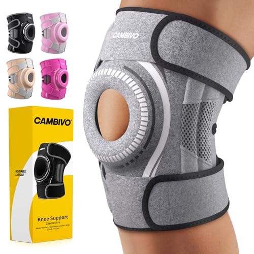 CAMBIVO Knee Brace with Side Stabilizers & Gel Pad, Open Patella Adjustable - color: Gray, size: Medium
