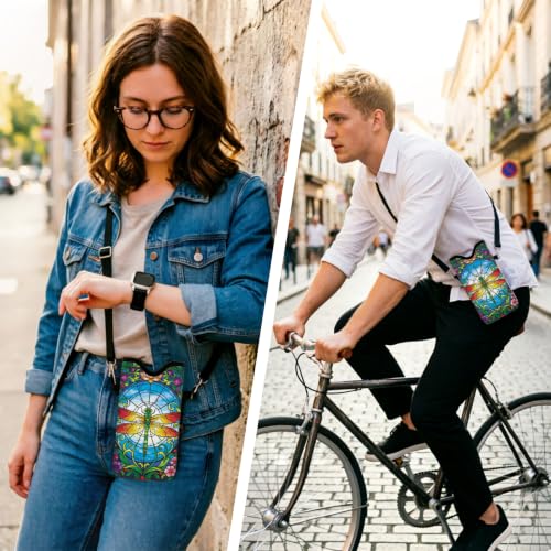 GLOBLELAND Dragonfly Cell Phone Sleeve Pouch Case Bag 7.1×3.9 inch Insect Shockproof Universal Phone Bag with Crossbody Strap Neck Lanyard for Women Men Phone Headphones Watch Multicolor - color: Dragonfly Flowers