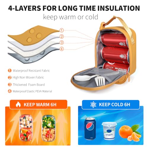 NOL Small Insulated Snack Bag Mini Freezable Cooler Pouch 3L fit 3 Cans | Wide-Mouth 6hours Cool & Warm Lightweight Leakproof Nylon Box for Work Travel Earth-yellow - color: Earth-yellow