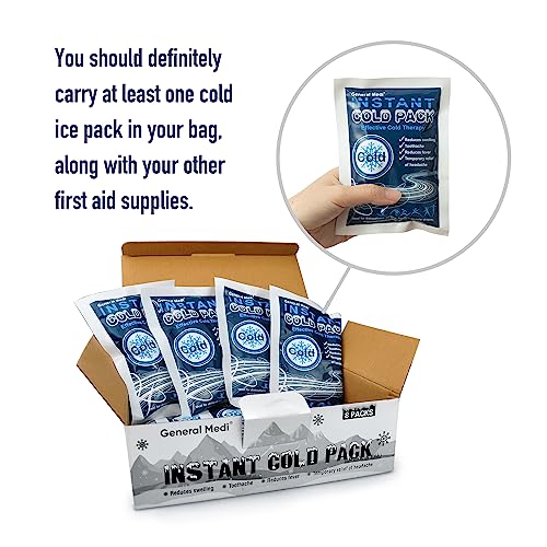 General Medi Instant Ice Cold Pack (4”x 5.5”) – 8 Packs Disposable Cold Therapy Ice Packs for Pain Relief, Swelling, Inflammation, Sprains, Toothache – for Athletes & Outdoor Activities - size: 8 Packs (4”x 5.5”)