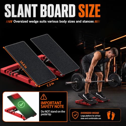 Slant Board for Calf Stretching, Steel Squat Wedge for Home Gym - color: Red+black
