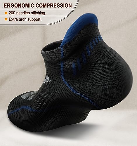 BULLIANT Men Running Ankle Socks 6Pack-Cushioned Support-Low Cut No Show - color: 6pairs-black/Gray Heather3099, size: 10-12