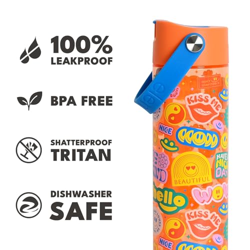 Elemental Splash 26oz Tritan Plastic Reusable Water Bottle w/Straw & Strap - color: Good Vibes, size: 26 Ounces