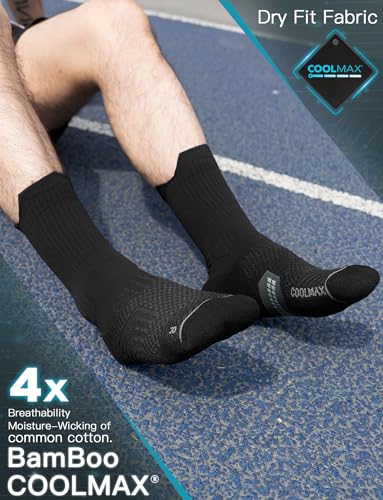 Juclise Men's Compression Running Crew Socks, 3 Pairs - color: Classic Black, size: Small