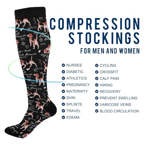 Compression Socks for Women & Men Knee High Socks - color: Cartoon Beagle Dogs
