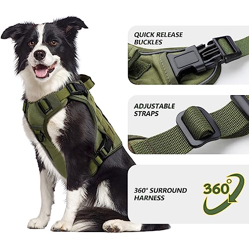 WINGOIN Green Tactical Dog Harness for Extra Large Dogs,No Pull Dog Harness - color: Green, size: XX-Large: 110-160 lbs (Chest:36-43",Neck:26-37")