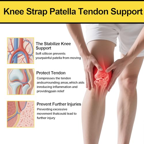 2 Pack Patellar Tendon Support Strap,Adjustable Silicone Patella Knee Strap for Knee Pain Relief,Knee Bands for Basketball, Tendonitis, Running, Tennis, Jumpers, Squats(Black) - color: Black