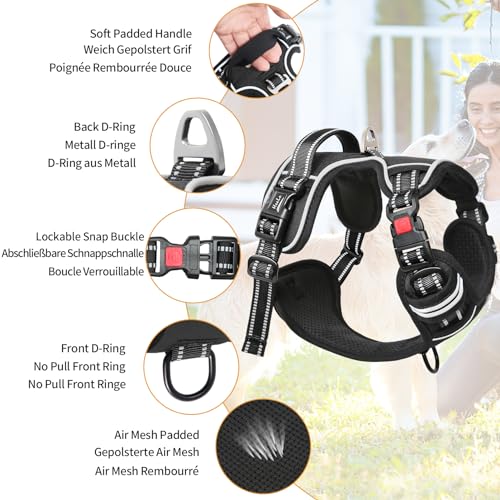 HEELE Dog Harness for Medium, Reflective No Pull Front Clip Vest, Black, M - color: Lock Black, size: M (Pack of 1)