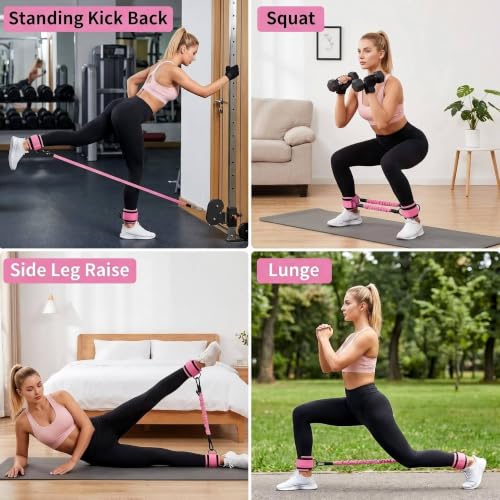 Pink Pedal Resistance Band with Handle, 4 Tubes & Ankle Cuffs - color: Light Pink