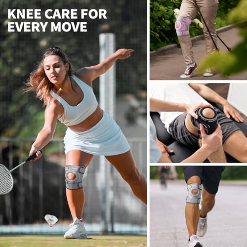 CAMBIVO Knee Brace with Side Stabilizers & Gel Pad, Open Patella Adjustable - color: Gray, size: Large