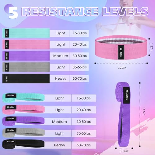 10 Pcs Fabric Resistance Bands for Exercise, 5 Levels - color: Vibrant