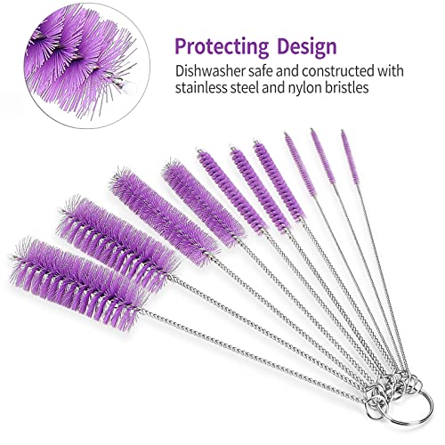 CiaraQ Bottle Cleaning Brushes, 8 Inch Nylon Tube Brush Set - color: Purple, size: 8.0 Inch (10pcs)