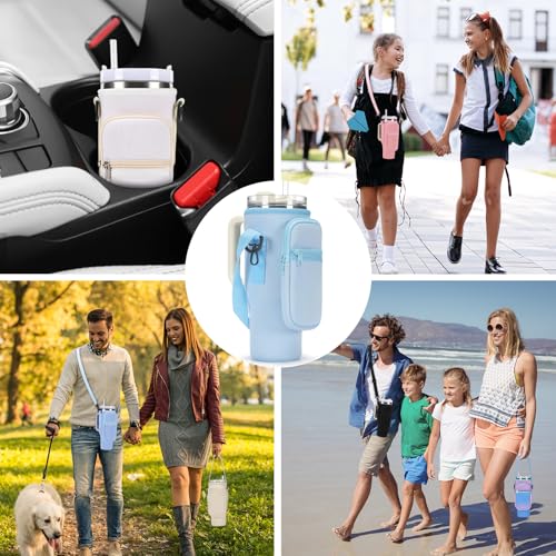 GOEWY Water Bottle Carrier Bag for Stanley Cup 40/30oz with Phone Pockets - color: Blue, size: 30oz