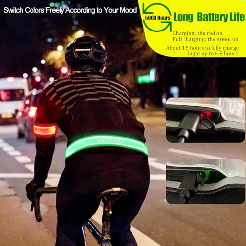 RGB 7 Colors Switchable LED Armband, USB-C Rechargeable, 360° Reflective Running Light for Runners, High Visibility Reflective Running Gear for Joggers Bikers Walkers - color: Black