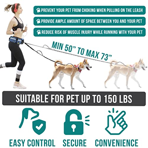 PetAmi Hands Free Dog Leash with Waist Running Belt Bag, Single (Navy) - color: Navy, size: 1 Leash