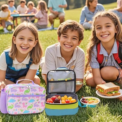 RHCPFOVR Kids Lunch Bag - Insulated Lunch Box for Boys Girls,Washable Lunch Bag and Reusable Toddler Leak-proof Lunchbox for School and Daycare - color: Purple Dinosaur