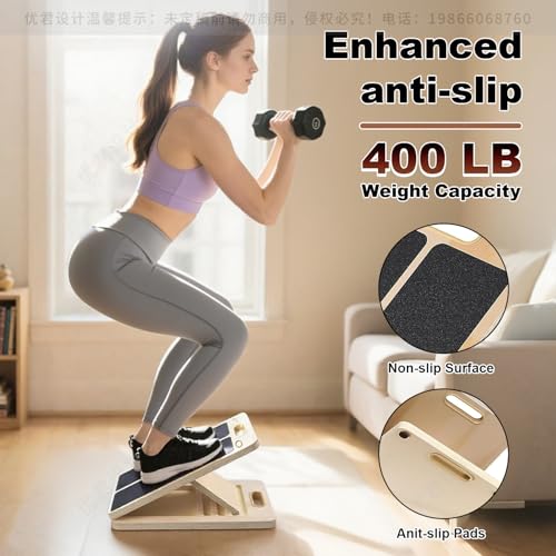 Slant Board for Calf Stretching Adjustable Portable Wooden Incline Board - Calf Stretcher for Squats, Physical Therapy & Pilates - 300Lb Weight Capacity for Calf, AnkleHeel, Knees Leg Support