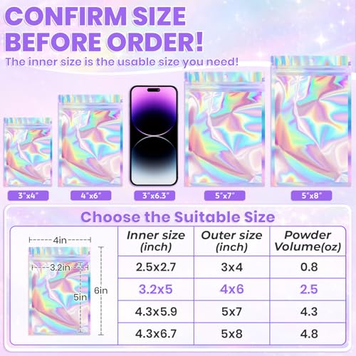 ANZNKU Holographic Mylar Bags 4x6 Resealable 50PCS Candy Goodie Bags Bulk - color: Holographic, size: 4x6 Inch