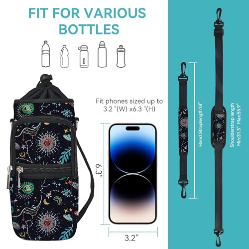 AUPET Water Bottle Sling Bag Sleeve Holder Carrier 25/32/40/64 oz,Insulated Crossbody Water Bottle Case Cover with Strap and Pockets for Men/Women Walking Hiking - color: Mystical Cosmic, size: 32oz