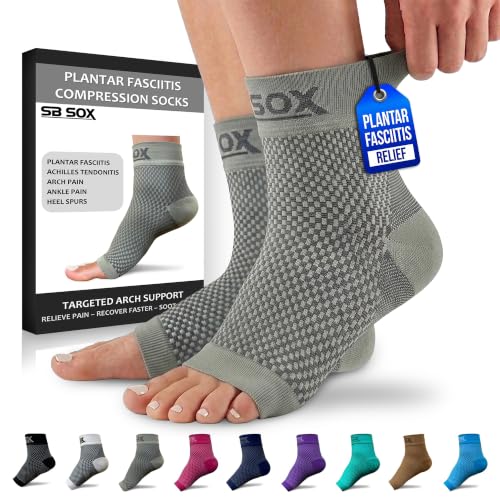 SB SOX Compression Socks for Plantar Fasciitis Relief (Gray, Medium) - color: Gray, size: Medium