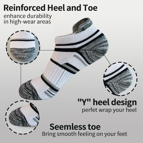BIOAUM Women's Cotton Athletic Ankle Socks, Cushioned for Running, 6 Pairs - color: Black 5 Pairs, size: 11-13