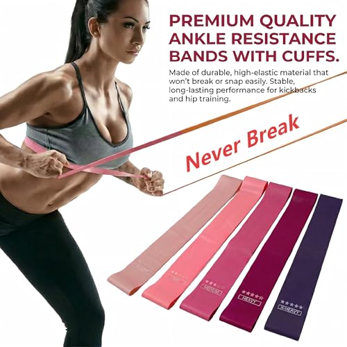 Ankle Resistance Bands with Cuffs, Glute Kickback Strap Set with 3 Ankle Straps & 5 Loop Bands for Women, Exercise Equipment for Legs and Butt Workout, Booty Builder for Hip, Home Gym Fitness