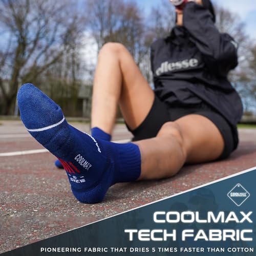 Rahhint CoolMax Quarter Compression Running Socks for Men Women, Wicking Cushion Athletic Hiking Socks 3 Pairs - color: Dark Blue, size: 9-13