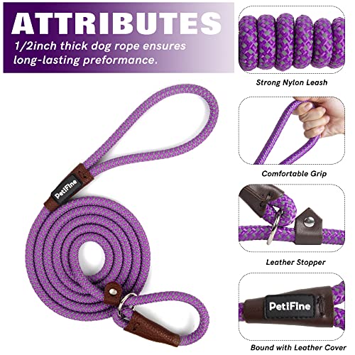 PetiFine Slip Lead Dog Leash Reflective, 6FT x 3/8" Heavy Duty Slip Leash - color: Purple, size: 3/8" x 6 FT