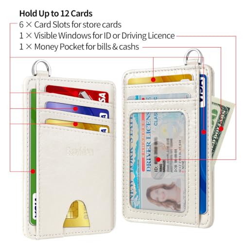 Slim Minimalist Front Pocket Wallet, RFID Blocking Credit Card Holder Wallet with Integrated D-Shackle for Men Women - color: Glossy Off-white