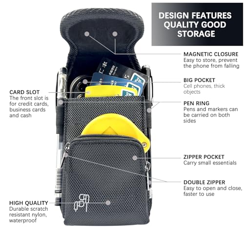 Nylon Phone Holster with Zipper Pocket, Belt Clip Pouch for iPhone 17 16 15 14 Pro Max & Plus